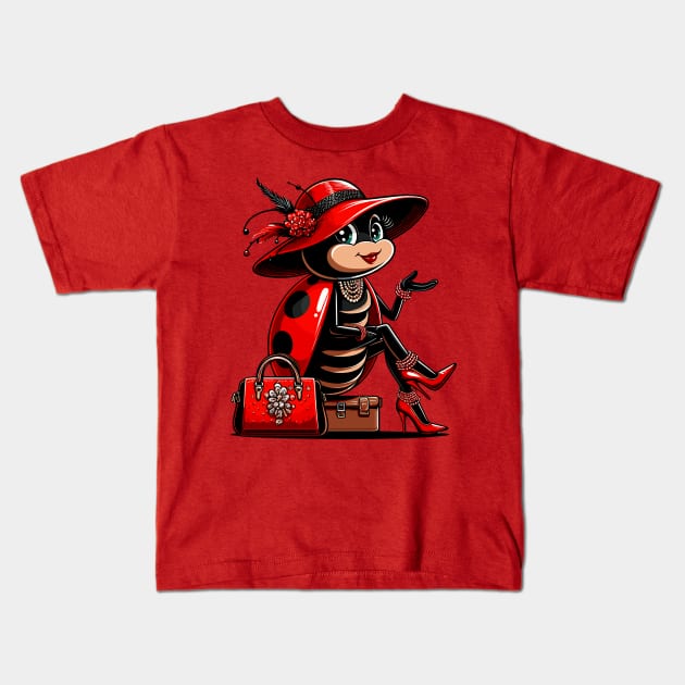 Fashionista Ladybug Elegance Kids T-Shirt by chems eddine